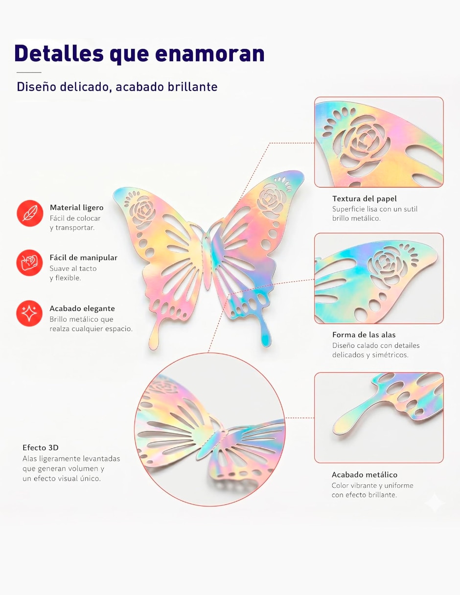 Figura decorativa de mariposa 72 Mariposas 3D 6